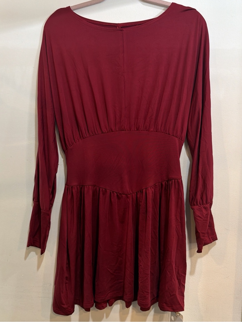 Commense Wine Red Long Sleeve Mini Dress